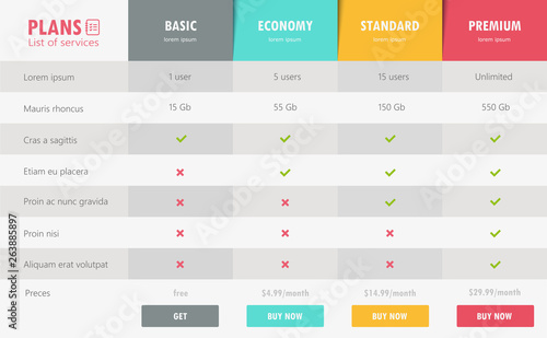 Vector price table tamplate / price list template