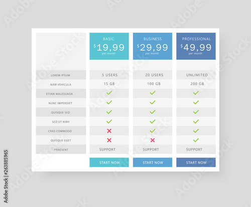 Vector price table tamplate / price list template