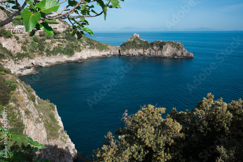 road trip Amalfi Coast, Italy. View on sea, blue sky, rocks