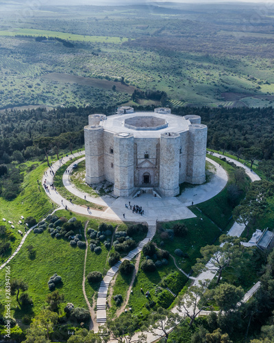 castel del monte aerial drone view medieval castle puglia bari italy