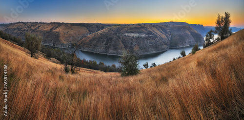 autumn canyon. picturesque autumn morning. canyon of the Dniester River