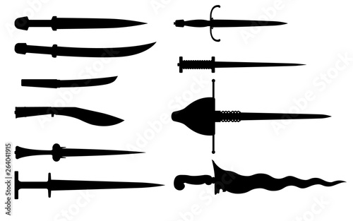 Daggers - a set of silhouettes cold weapons of different eras