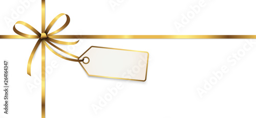 golden colored ribbon bow with hang tag