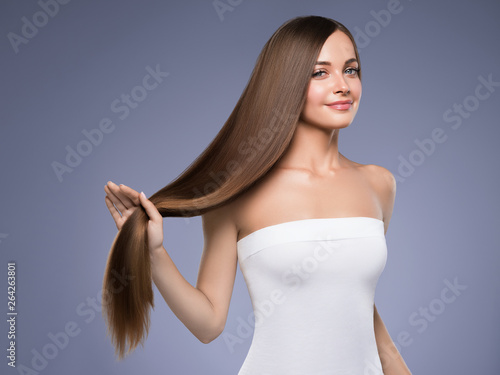 Healthy hair and skin woman beauty concept cosmetic female beautiful model long smooth hair