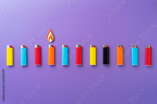 Multiple colorful lighters