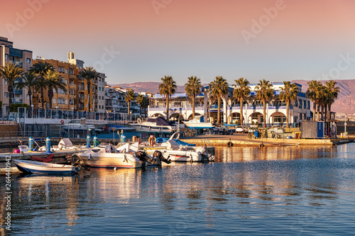 View of picturesque Roquetas de Mar harbor in southern Spain.