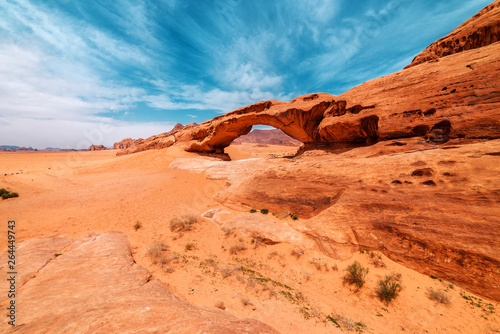 arc formation on a big rock in Wadi Rum desert,