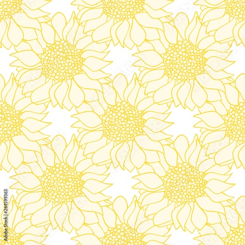 Sunflowers flowers seamless pattern in yellow and white colors.