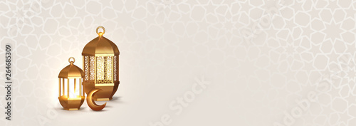 Realistic 3d Design arabian gold vintage lantern.