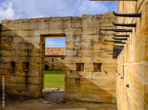 Historical stone prison building built by convicts for solitary confinement of prisoners in 1800s, Cockatoo island Sydney, Australia, 