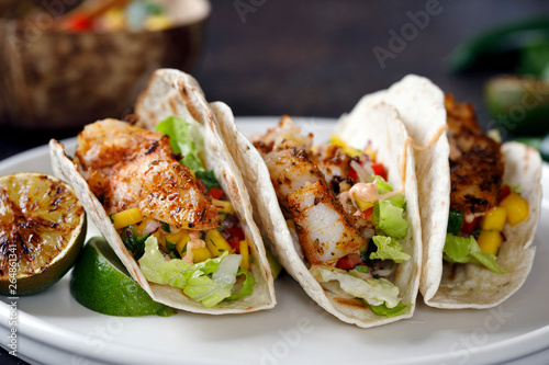 Fish tacos with mango salsa