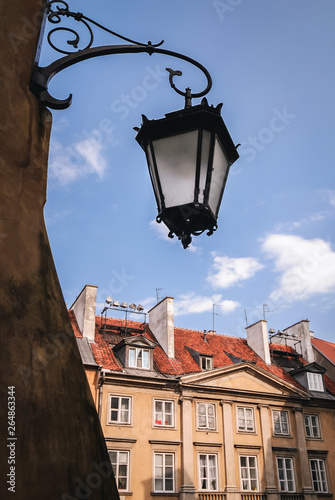 Street lamp on the Old Town of Warsaw city
