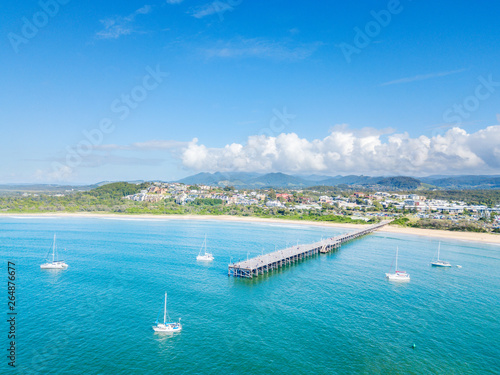 An aerial view of Coffs Harbour beach and harbour