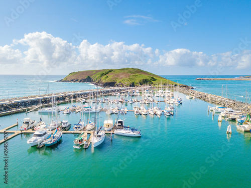 An aerial view of Coffs Harbour beach and harbour