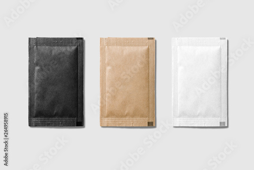 Set of various sugar packet isolated on light grey background - High resolution.