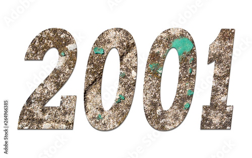 Year 2001 with old concrete wall on white background