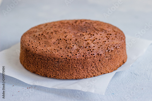 Sponge cake of chocolate on the table