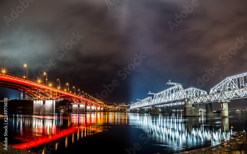 bridges at night in Krasnoyarsk
