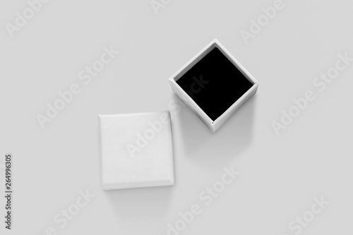 Open empty white small Chest or Casket on soft gray background.Blank Empty White Jewelry Box For Mock-up.3D rendering