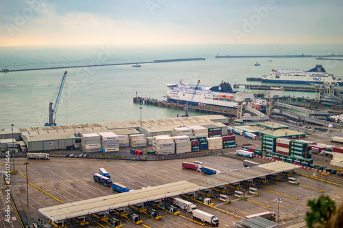 Port town of dover in England and with sea facing towards France and the port is used for pasangers and goods.