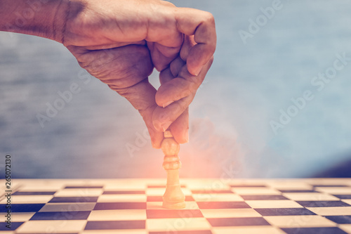 Chess photographed on a chess board,Fight alone