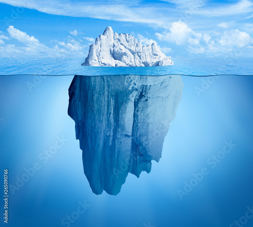 Iceberg in ocean. Hidden threat or danger concept. Central composition.