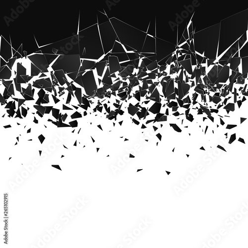 Abstract cloud of pieces and fragments after explosion. Shatter and destruction effect. Vector illustration