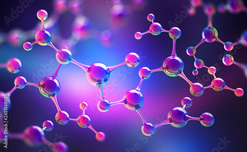 Medical studies of molecular structures. Science in the service of man. Technologies of the future in our life. 3D illustration of a molecule model in neon light