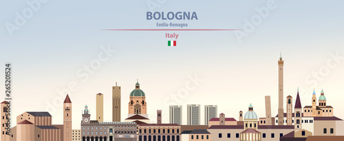 Vector illustration of Bologna city skyline on colorful gradient beautiful daytime background