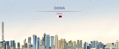 Vector illustration of Doha city skyline on colorful gradient beautiful daytime background