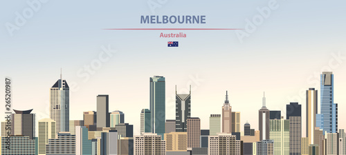 Melbourne city skyline on colorful gradient beautiful daytime background vector illustration