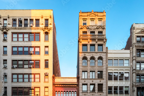 Row of old building rooftops in New York City