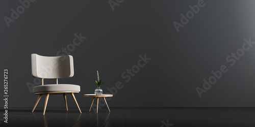 Modern living room with armchair and wooden small