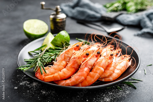 Boiled prawn shrimps on a plate