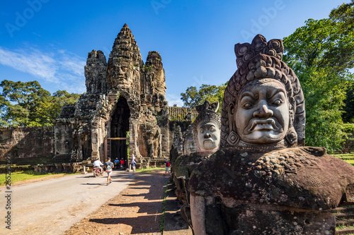 Angkor Wat, Cambodia September 6th 2018 : Tourists at the south gate of the Angkor Thom temple complex, Siem Reap, Cambodia