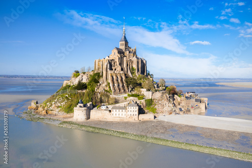 The famous of top view with blue sky at Mont-Saint-Michel, Normandy, France