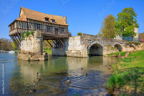 Old mill on bridge Seine river, Vernon, Normandy, France