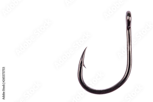 Fishing hook isolated on a white background. Fishing hook close up. Fishing tackle. Stainless steel fishing hooks