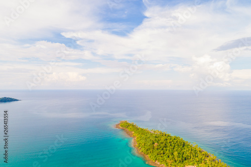 Aerial view sea island with green tree turquoise water