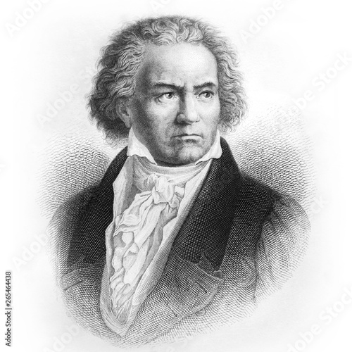 Ludwig van Beethoven, German composer and pianist. Picture from Ch. Oeser’s antique book “Aesthetische Briefe” (Esthetic Letters). Published by Friedrich Brandstetter, Leipzig (1874)