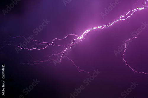 Lightning in the dark sky during a thunderstorm night_
