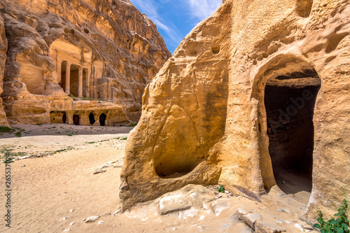 Sandstone caves in Little Petra, ancient city of Petra, Jordan