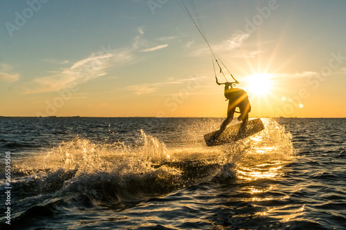 kitesurfing in sunset
