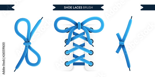 Shoe laces brush set isolated on a white background. Blue color. Realistic lace knots and bows. Modern simple design. Flat style vector illustration.