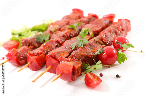 beef barbecue skewer isolated on white background
