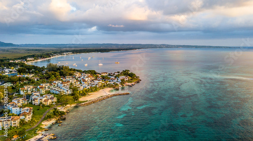 Aerial Images of Jamaica Negril Carribean Beach Sand Ocean Sunset Vacation