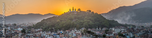 Sunset over a temple in Kathmandu, Nepal