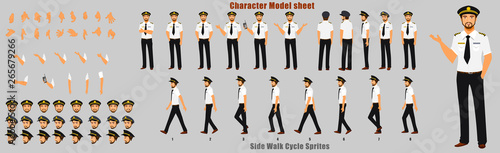 Pilot Character Model sheet with Walk cycle Animation Sequence 