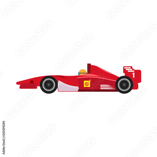 Formula 1 red racing car side view vector icon. Championship one motorsport extreme f1 vehicle drive