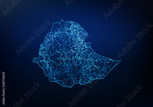 Abstract of ethiopia map network, internet and global connection concept, Wire Frame 3D mesh polygonal network line, design sphere, dot and structure. Vector illustration eps 10.
